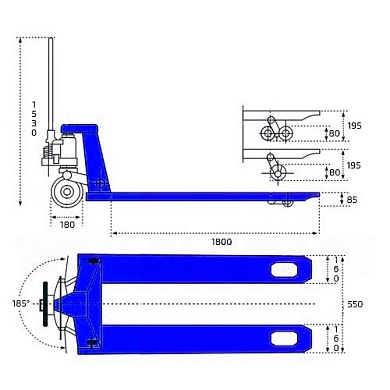 Гидравлическая тележка RAKUDA CP 25 LONG 2000 , 2500 кг, 2000*550, колёса п/у, ролики п/у (VILS)