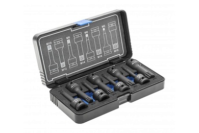 HOEGERT Торцевые головки, ударные Spline, 8 шт.: M5, M6, M8, M10, M12, M14, M16, M18, 1/2", CrMo