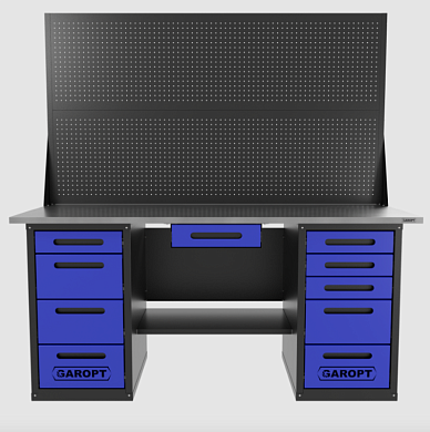 Верстак двухтумбовый 4 ящиков /5 ящиков с двумя экранами и ящиком, 1800*700 синий GAROPT, GT1800Y1Y4Y5PP2.blue