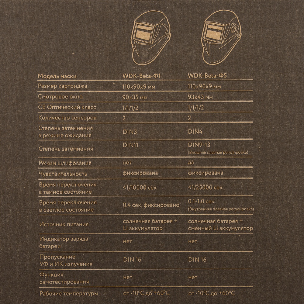 WDK-Beta Ф5  Сварочная маска хамелеон, окно 90x43мм, солнечная батарея, Li-ion аккумулятор, DIN 9-13 Wiederkraft