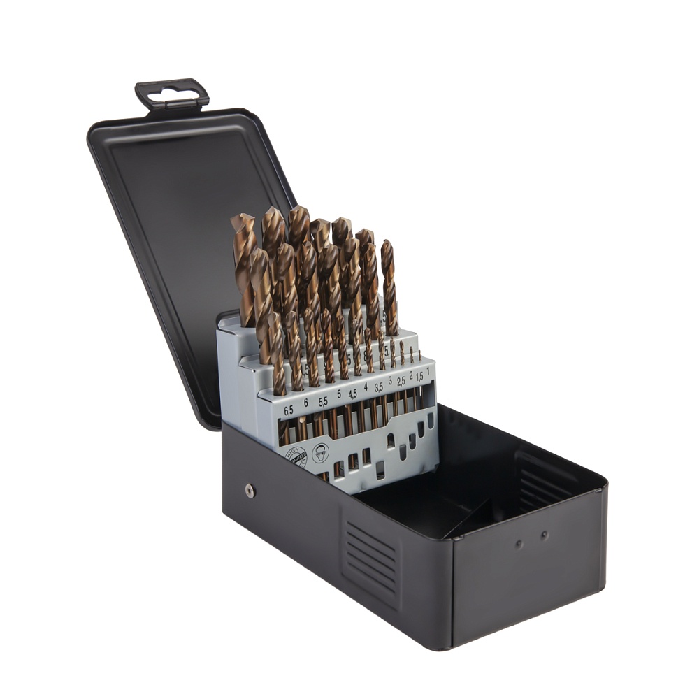 WDK-DC25 Набор сверл по металлу 1-13 мм, шаг 0,5 мм, HSS-Co, 25 предметов, металлический кейс Wiederkraft