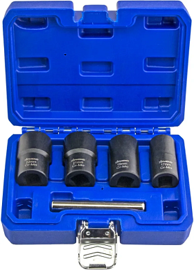 Набор головок экстракторов для поврежденных болтов и гаек 17, 19, 21, 22мм, 1/2'', 5пр.